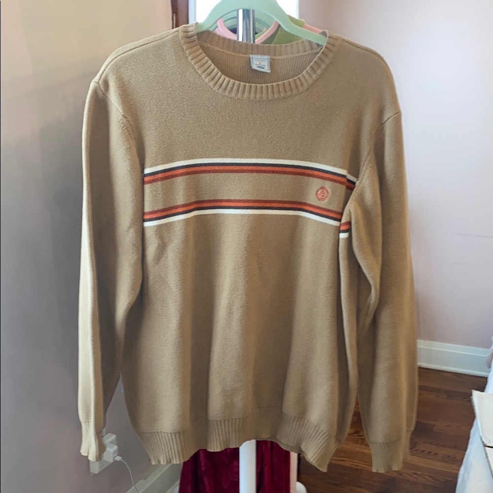 Old Navy Tan Crewneck Sweater with Stripes